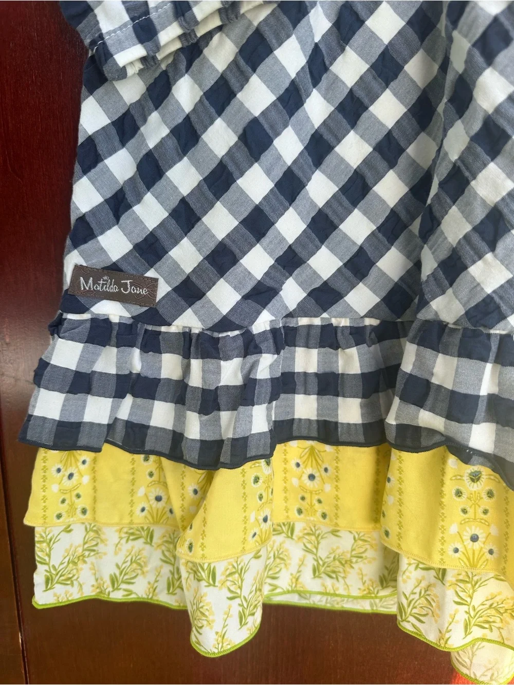 Matilda Jane Navy & White Gingham Dress with Yellow Trim. - Picture 4 of 6